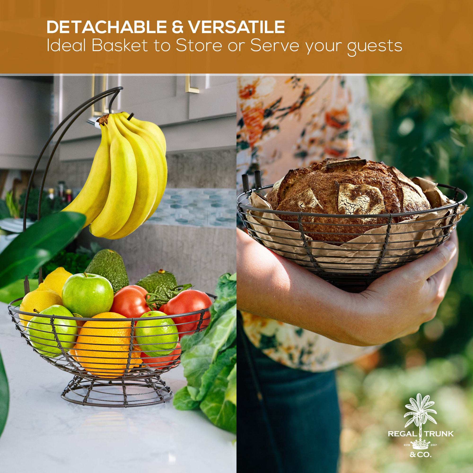 Fruit Basket with Banana Hanger (Medium) — Regal Trunk & Co.