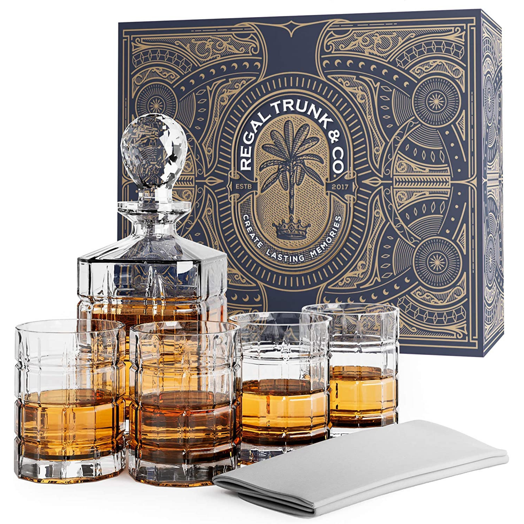 Square Engraved 5 piece Whiskey Decanter Set — Regal Trunk & Co.